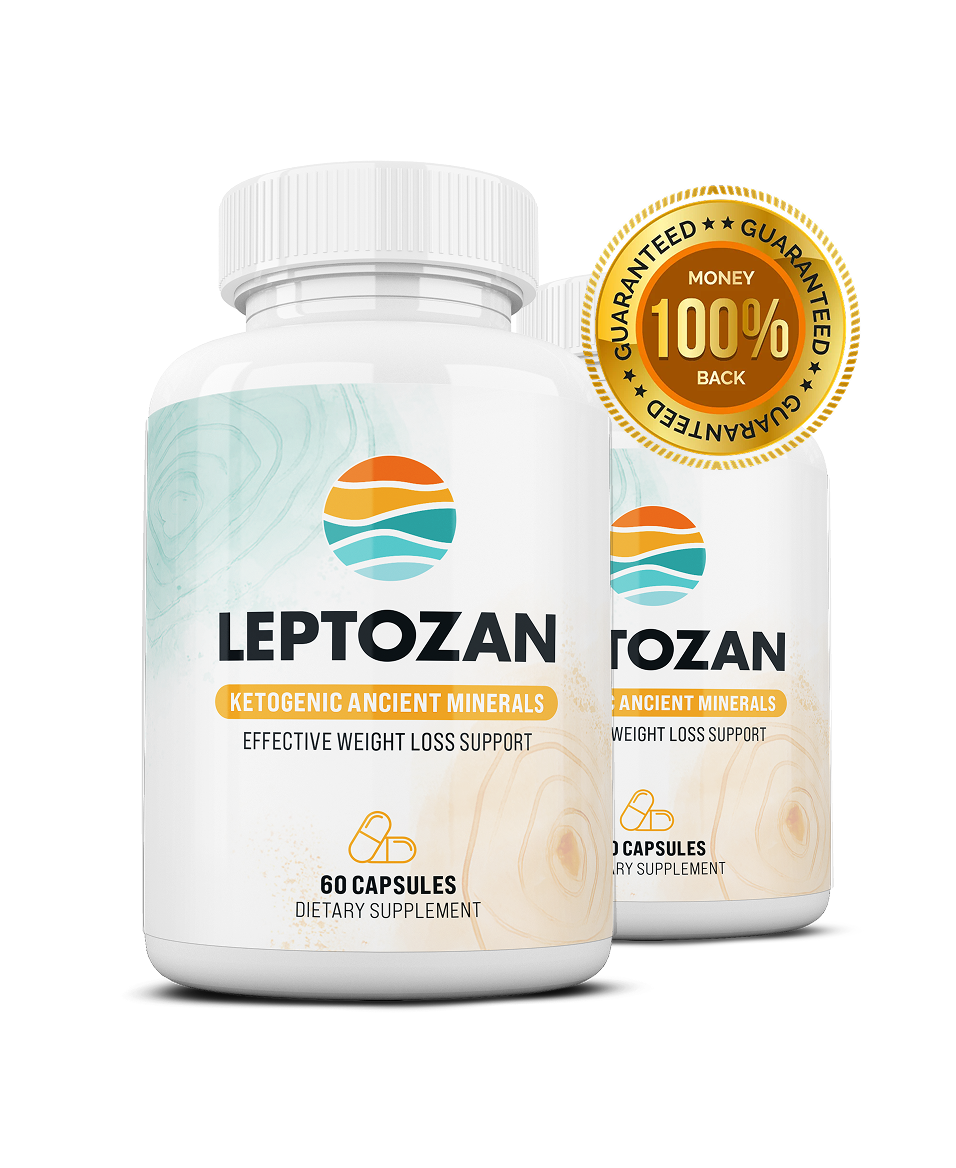 Two bottles of Leptozan with money-back guarantee seal