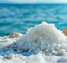 Natural sea salt crystals on the shoreline